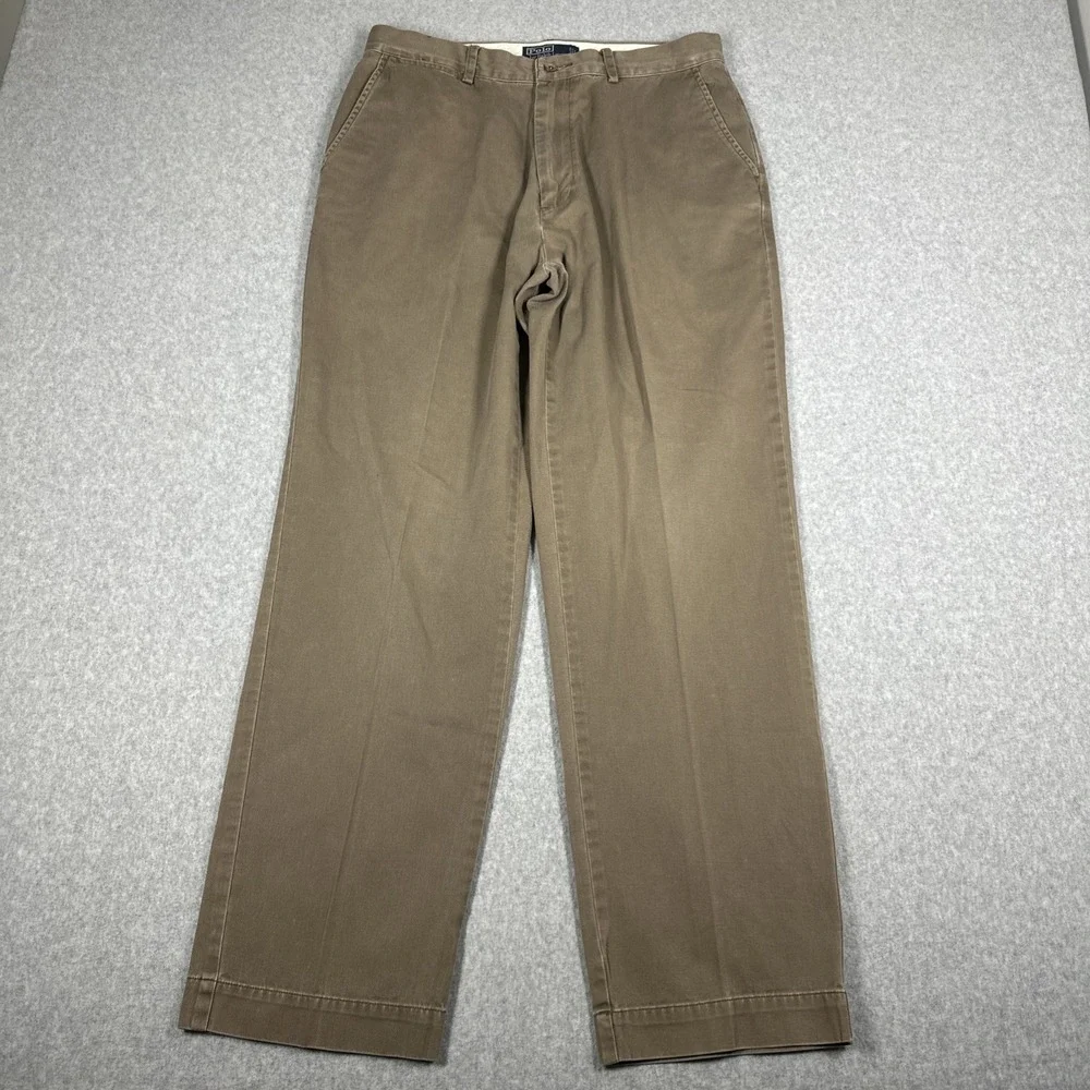 Vtg Polo Ralph Lauren Classic Chino Cotton Twill Pants Men's 33x32(32x30) Brown